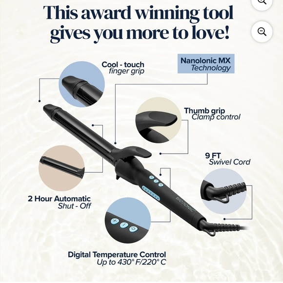 Bio Ionic Long Barrel Styler Curling Iron 1.25" with Variable Heat Setting - Picture 7 of 9